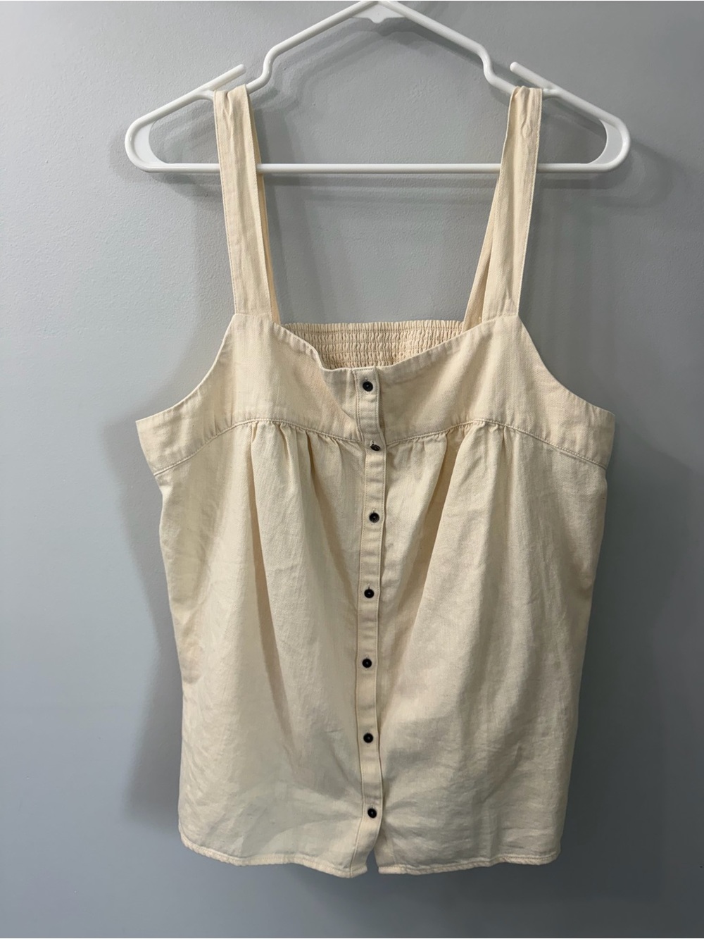 Old Navy Cream Utility Sleeveless Button Front Twill Swing Cotton Top Large Tall